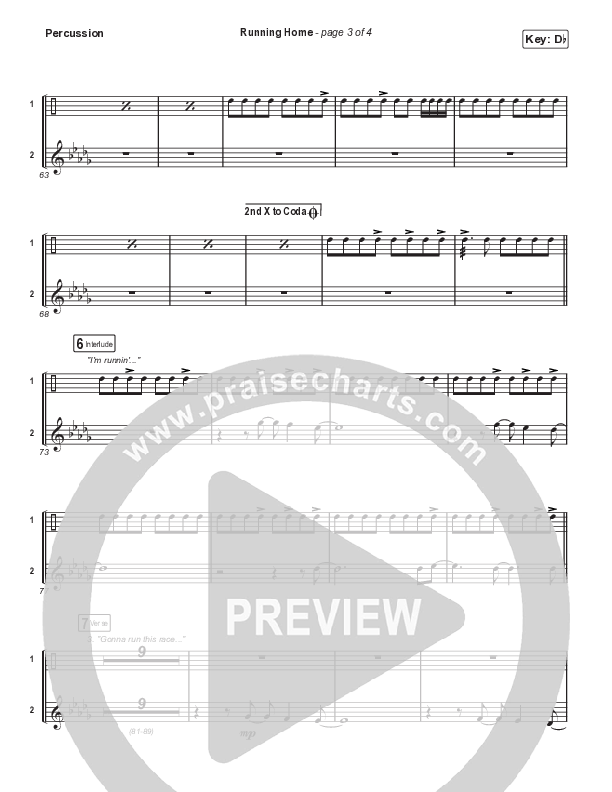 Running Home (Worship Choir/SAB) Percussion (Cochren & Co / Arr. Mason Brown)