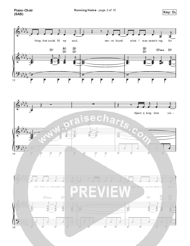 Running Home (Worship Choir/SAB) Piano/Choir (SAB) (Cochren & Co / Arr. Mason Brown)
