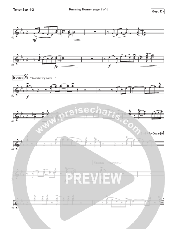 Running Home (Worship Choir/SAB) Tenor Sax 1/2 (Cochren & Co / Arr. Mason Brown)
