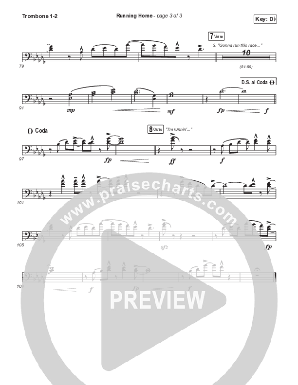 Running Home (Worship Choir/SAB) Trombone 1/2 (Cochren & Co / Arr. Mason Brown)