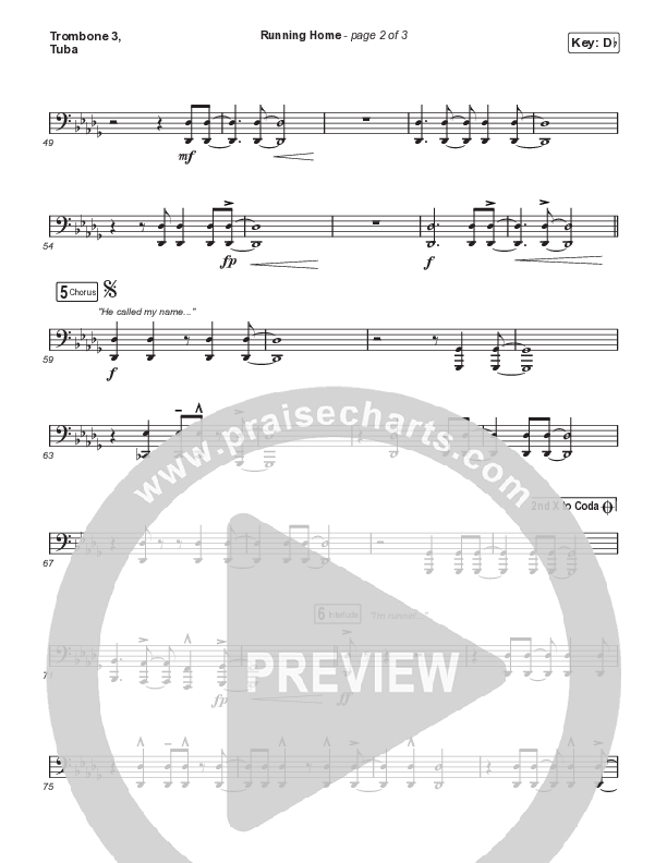 Running Home (Worship Choir/SAB) Trombone 3/Tuba (Cochren & Co / Arr. Mason Brown)