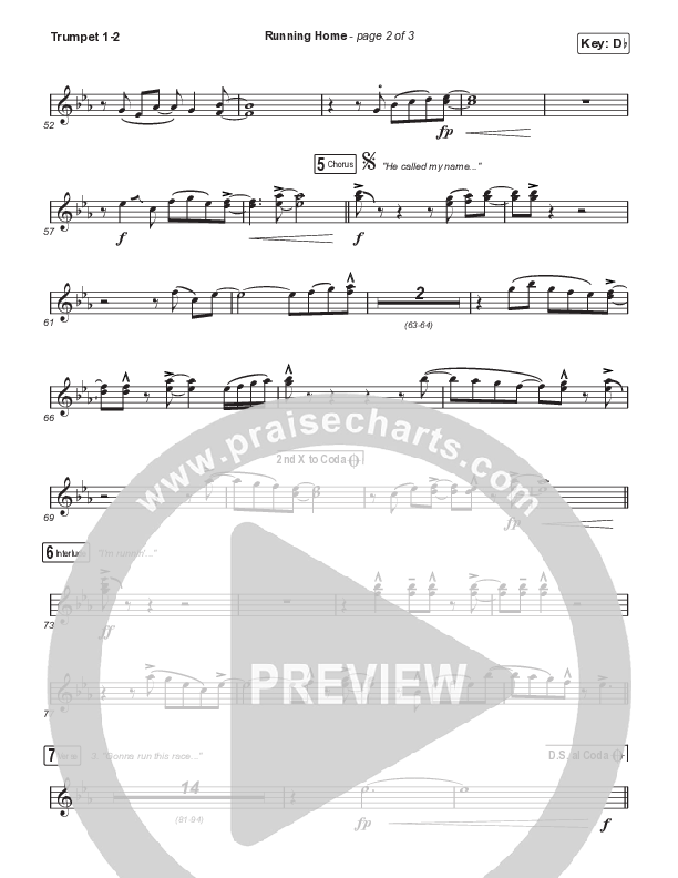 Running Home (Worship Choir/SAB) Trumpet 1,2 (Cochren & Co / Arr. Mason Brown)