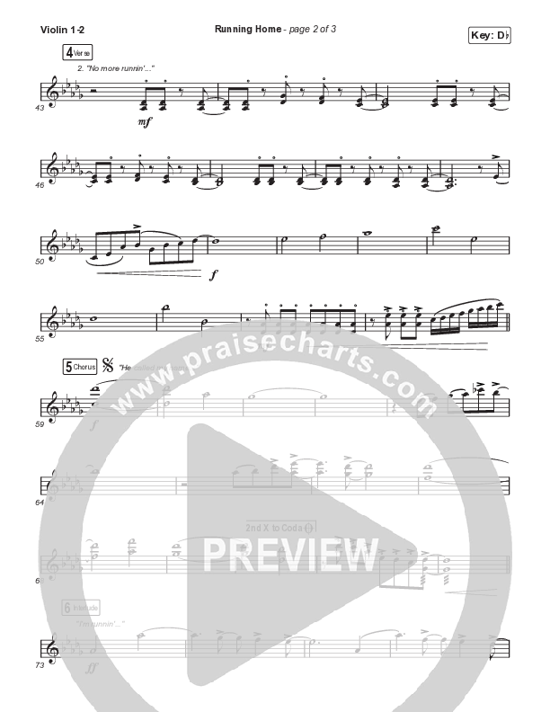 Running Home (Worship Choir/SAB) Violin 1/2 (Cochren & Co / Arr. Mason Brown)