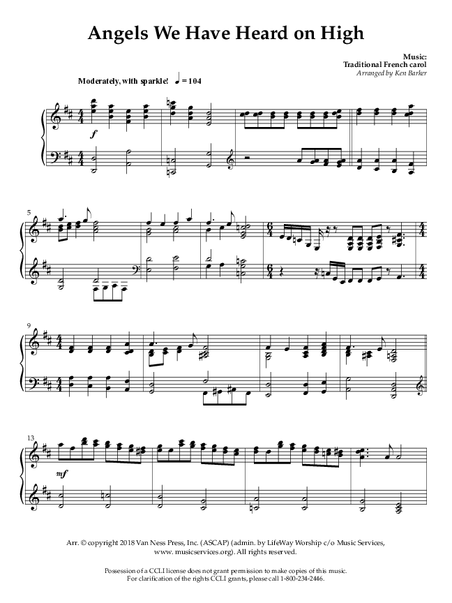Angels We Have Heard On High (Instrumental) Piano Solo (Lifeway Worship / Arr. Ken Barker)