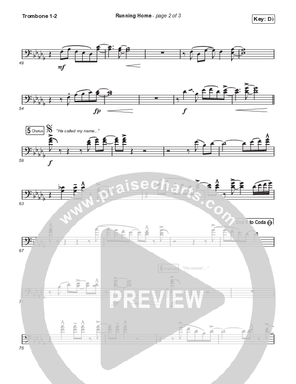 Running Home (Unison/2-Part) Trombone 1/2 (Cochren & Co / Arr. Mason Brown)