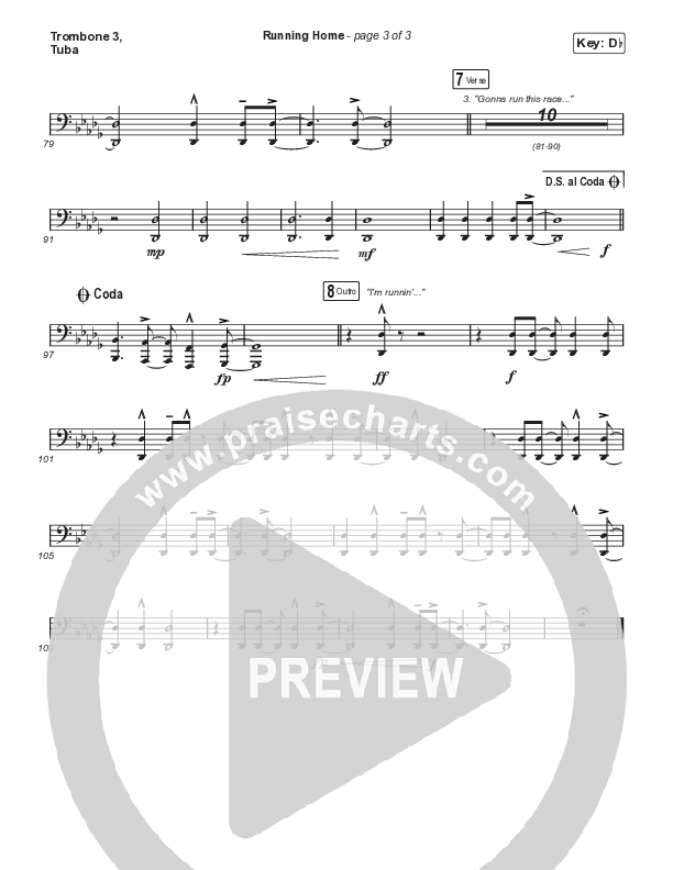 Running Home (Unison/2-Part) Trombone 3/Tuba (Cochren & Co / Arr. Mason Brown)