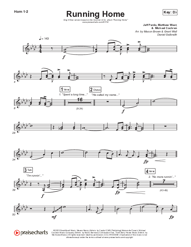 Running Home (Sing It Now) French Horn 1/2 (Cochren & Co / Arr. Mason Brown)