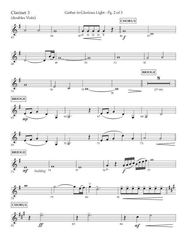 Gather In Glorious Light (Choral Anthem SATB) Clarinet 3 (Lifeway Choral / Arr. Craig Adams / Orch. Danny Zaloudik)