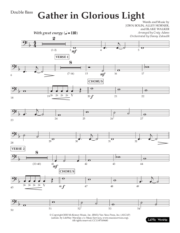 Gather In Glorious Light (Choral Anthem SATB) Double Bass (Lifeway Choral / Arr. Craig Adams / Orch. Danny Zaloudik)