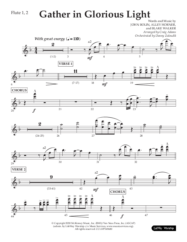 Gather In Glorious Light (Choral Anthem SATB) Flute 1/2 (Lifeway Choral / Arr. Craig Adams / Orch. Danny Zaloudik)