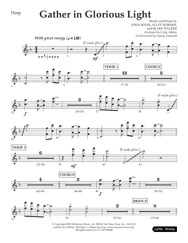 Gather In Glorious Light (Choral Anthem SATB) Harp (Lifeway Choral / Arr. Craig Adams / Orch. Danny Zaloudik)