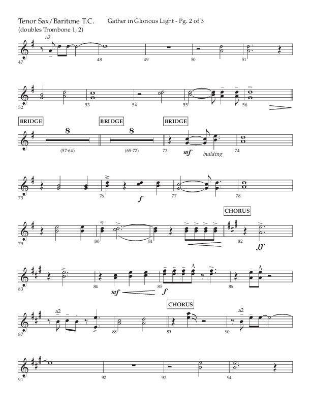 Gather In Glorious Light (Choral Anthem SATB) Tenor Sax/Baritone T.C. (Lifeway Choral / Arr. Craig Adams / Orch. Danny Zaloudik)