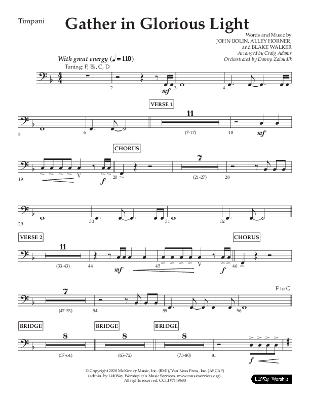 Gather In Glorious Light (Choral Anthem SATB) Timpani (Lifeway Choral / Arr. Craig Adams / Orch. Danny Zaloudik)