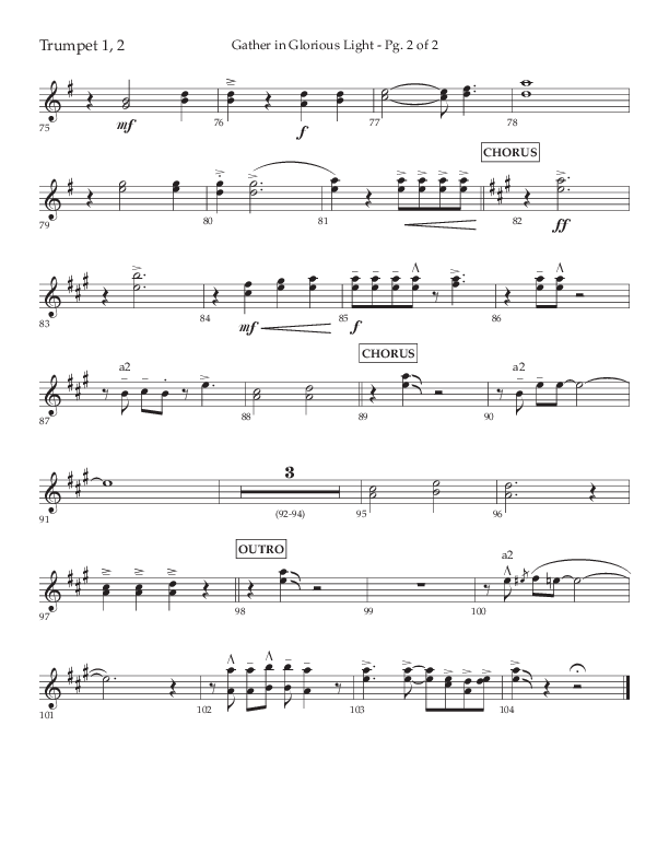 Gather In Glorious Light (Choral Anthem SATB) Trumpet 1,2 (Lifeway Choral / Arr. Craig Adams / Orch. Danny Zaloudik)