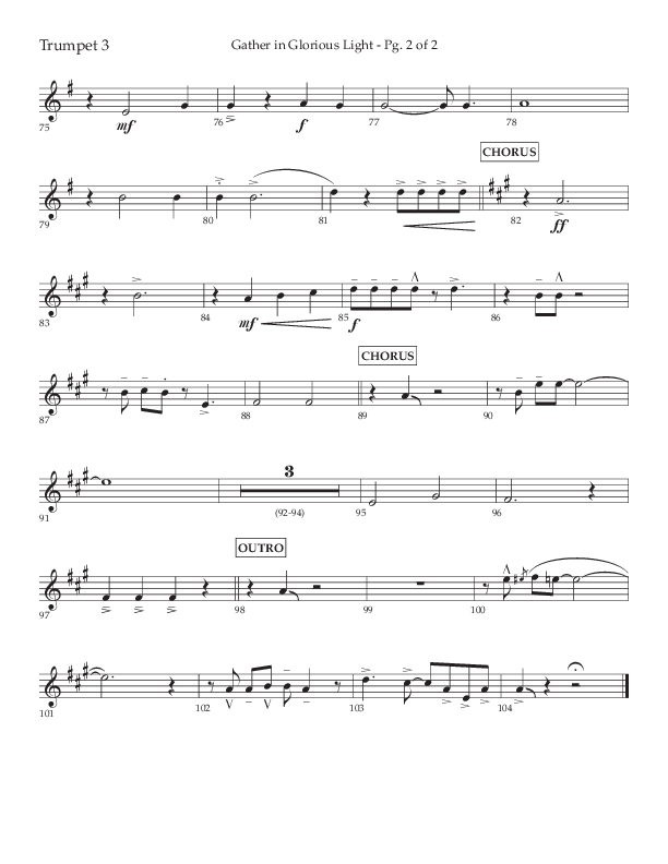 Gather In Glorious Light (Choral Anthem SATB) Trumpet 3 (Lifeway Choral / Arr. Craig Adams / Orch. Danny Zaloudik)