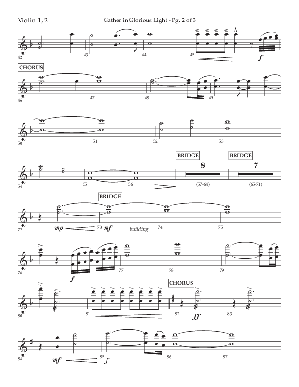 Gather In Glorious Light (Choral Anthem SATB) Violin 1/2 (Lifeway Choral / Arr. Craig Adams / Orch. Danny Zaloudik)