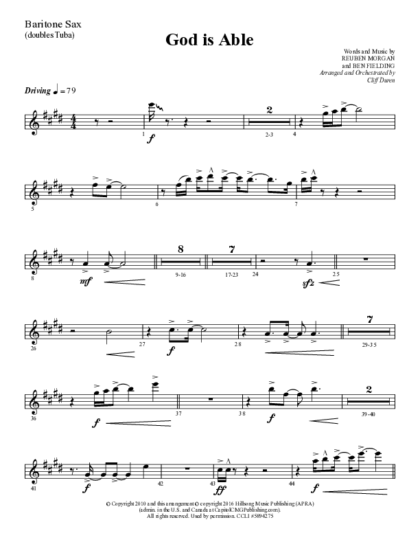 God Is Able (Choral Anthem SATB) Bari Sax (Lifeway Choral / Arr. Cliff Duren)