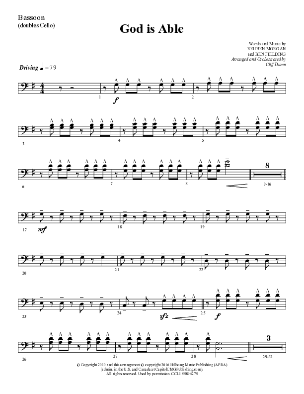 God Is Able (Choral Anthem SATB) Bassoon (Lifeway Choral / Arr. Cliff Duren)