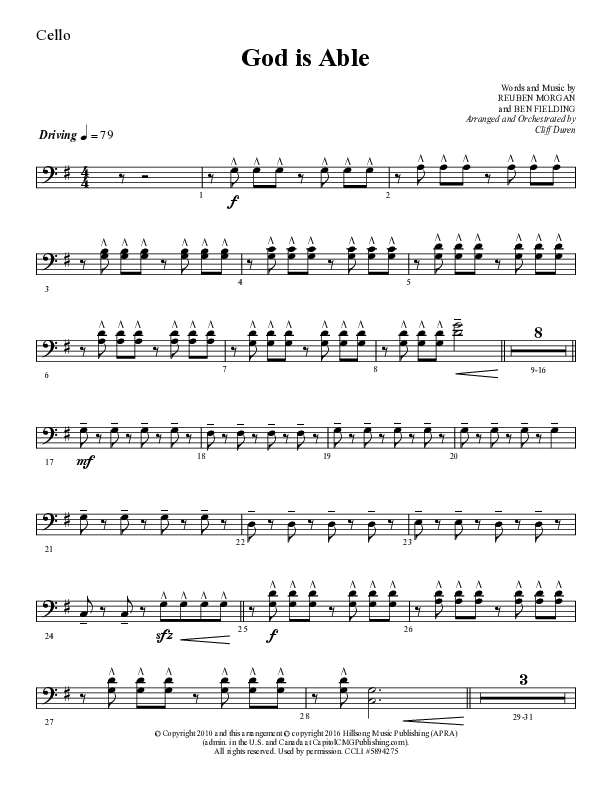 God Is Able (Choral Anthem SATB) Cello (Lifeway Choral / Arr. Cliff Duren)