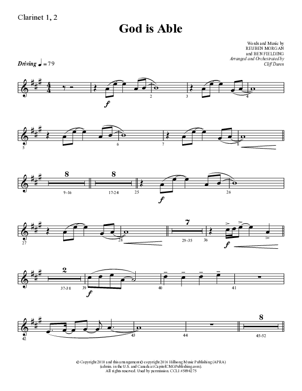 God Is Able (Choral Anthem SATB) Clarinet 1/2 (Lifeway Choral / Arr. Cliff Duren)