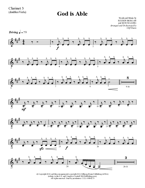 God Is Able (Choral Anthem SATB) Clarinet 3 (Lifeway Choral / Arr. Cliff Duren)
