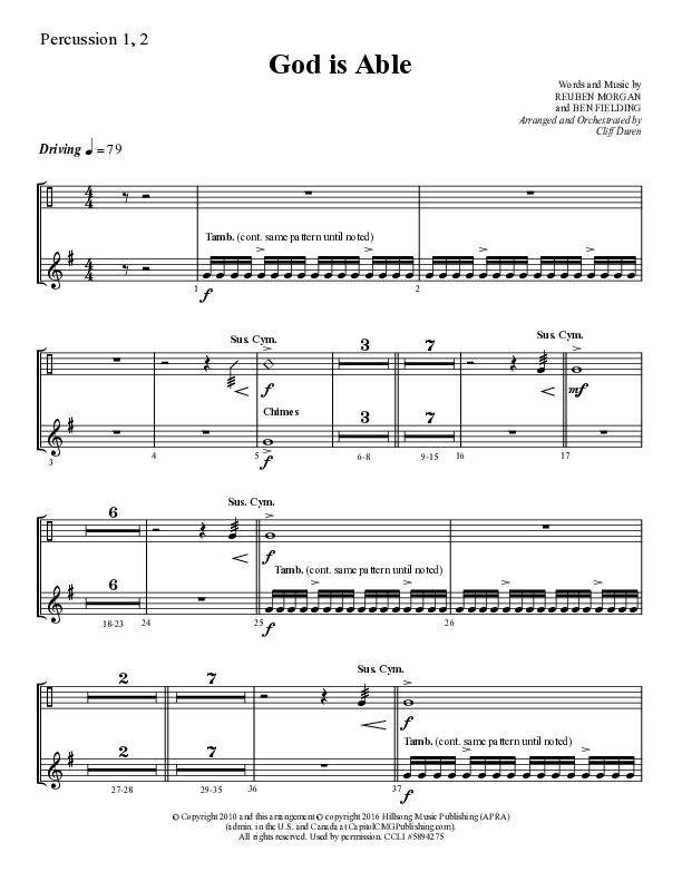 God Is Able (Choral Anthem SATB) Percussion 1/2 (Lifeway Choral / Arr. Cliff Duren)