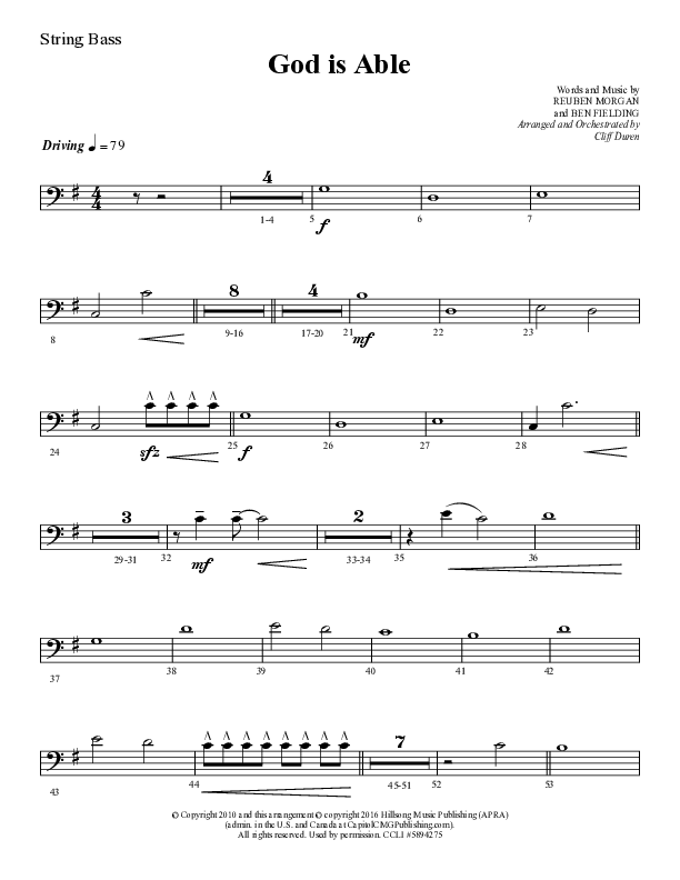 God Is Able (Choral Anthem SATB) String Bass (Lifeway Choral / Arr. Cliff Duren)