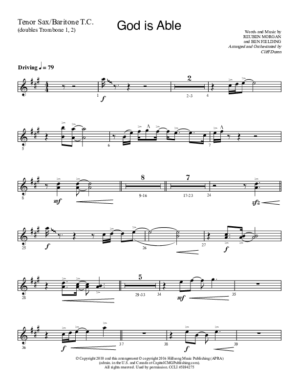 God Is Able (Choral Anthem SATB) Tenor Sax/Baritone T.C. (Lifeway Choral / Arr. Cliff Duren)