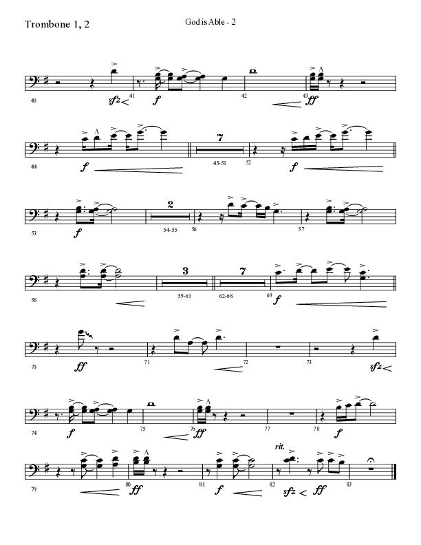 God Is Able (Choral Anthem SATB) Trombone 1/2 (Lifeway Choral / Arr. Cliff Duren)