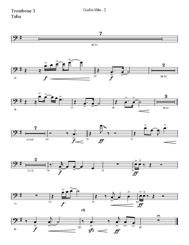 God Is Able (Choral Anthem SATB) Trombone 3/Tuba (Lifeway Choral / Arr. Cliff Duren)