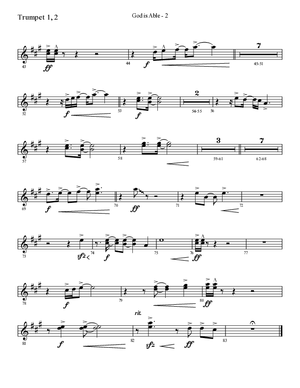 God Is Able (Choral Anthem SATB) Trumpet 1,2 (Lifeway Choral / Arr. Cliff Duren)