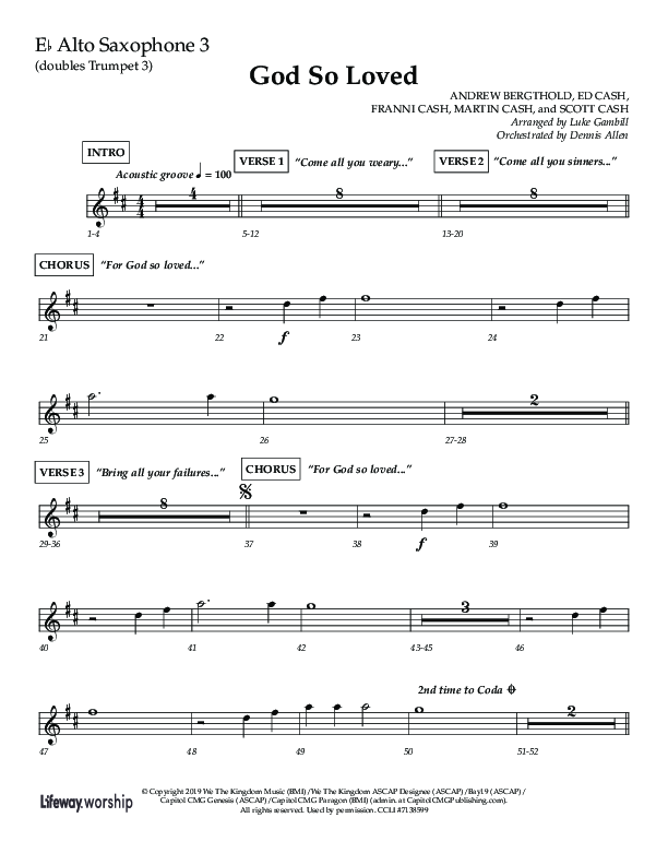 God So Loved (Choir Edition / Sing It Now) Alto Sax (Lifeway Choral / Arr. Luke Gambill / Orch. Dennis Allen)