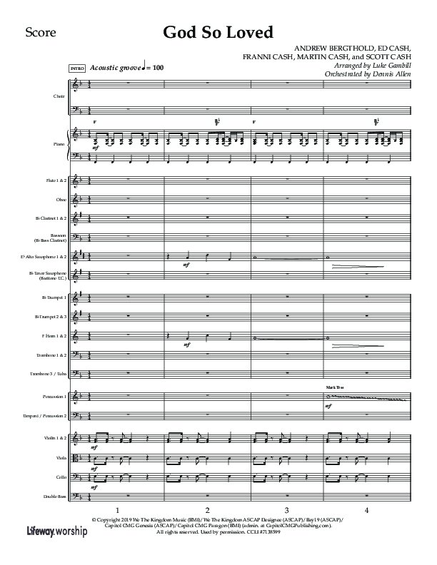 God So Loved (Choir Edition / Sing It Now) Orchestration (Lifeway Choral / Arr. Luke Gambill / Orch. Dennis Allen)