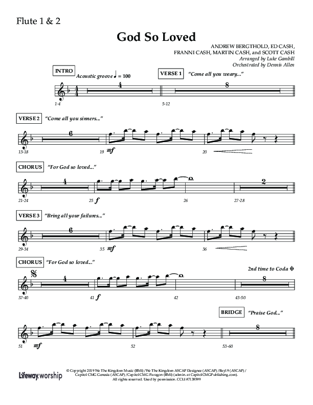 God So Loved (Choir Edition / Sing It Now) Flute 1/2 (Lifeway Choral / Arr. Luke Gambill / Orch. Dennis Allen)