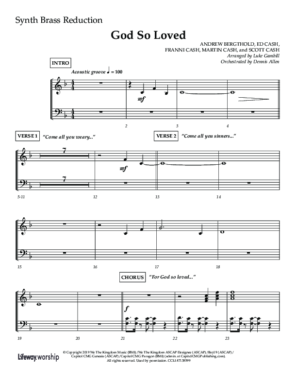 God So Loved (Choir Edition / Sing It Now) Synth Brass (Lifeway Choral / Arr. Luke Gambill / Orch. Dennis Allen)
