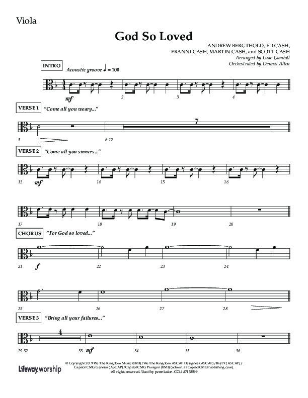 God So Loved (Choir Edition / Sing It Now) Viola (Lifeway Choral / Arr. Luke Gambill / Orch. Dennis Allen)