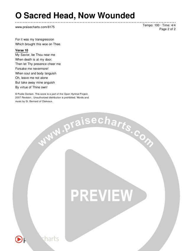 O Sacred Head, Now Wounded Lyrics (Traditional Hymn)