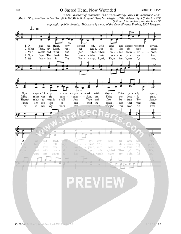 O Sacred Head, Now Wounded Hymn Sheet (SATB) (Traditional Hymn)