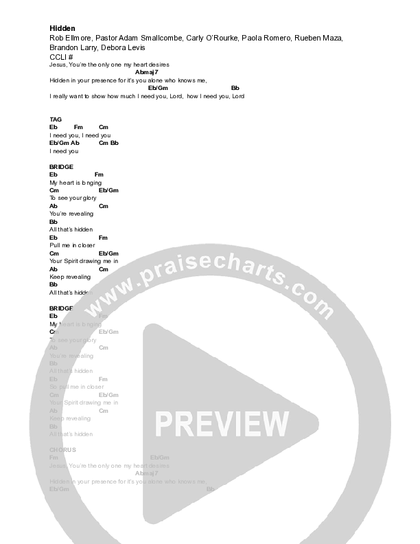 Hidden (Stripped) Chord Chart (Vive Worship)