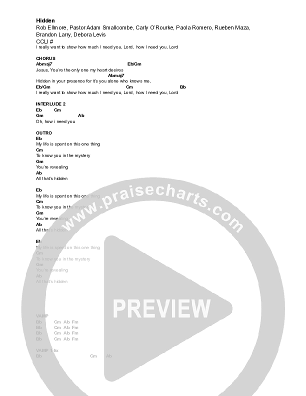 Hidden (Stripped) Chord Chart (Vive Worship)