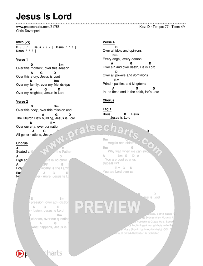 Jesus Is Lord Chords & Lyrics (Chris Davenport)