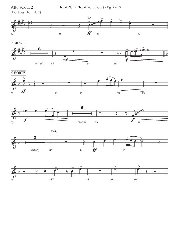 Thank You (Thank You Lord) (Choral Anthem SATB) Alto Sax 1/2 (Lifeway Choral / Arr. Cliff Duren)