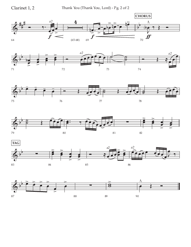 Thank You (Thank You Lord) (Choral Anthem SATB) Clarinet 1/2 (Lifeway Choral / Arr. Cliff Duren)