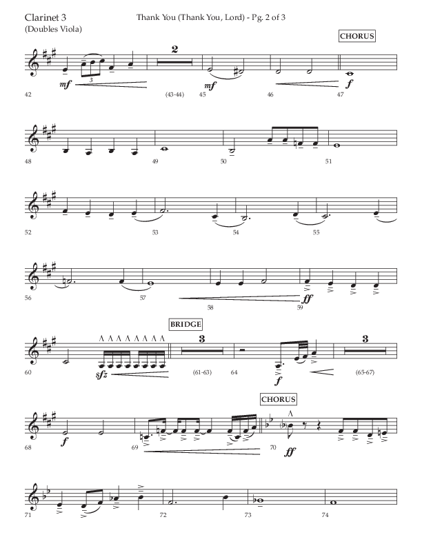 Thank You (Thank You Lord) (Choral Anthem SATB) Clarinet 3 (Lifeway Choral / Arr. Cliff Duren)