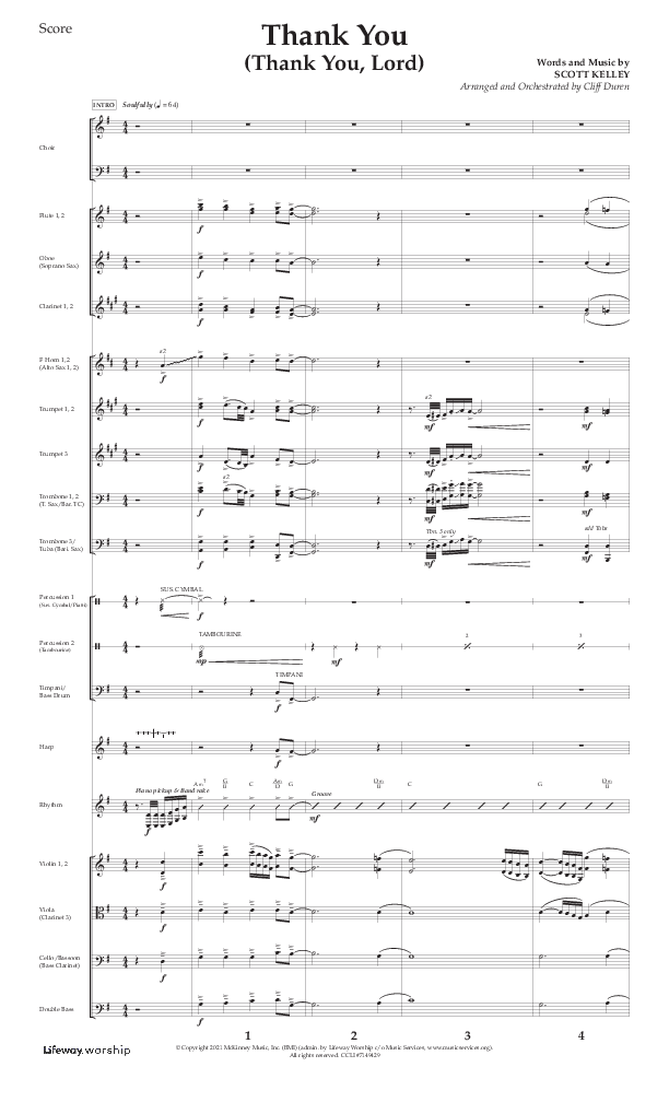 Thank You (Thank You Lord) (Choral Anthem SATB) Orchestration (Lifeway Choral / Arr. Cliff Duren)