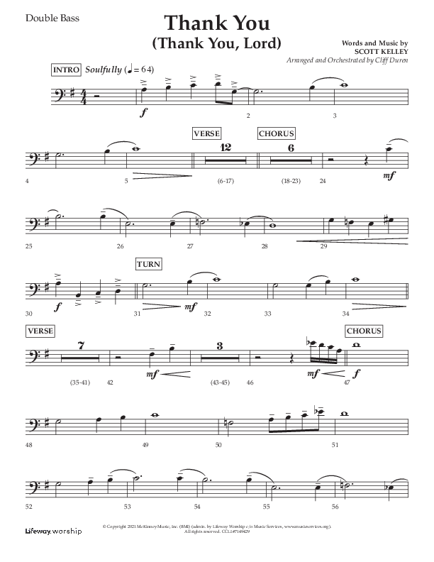 Thank You (Thank You Lord) (Choral Anthem SATB) Double Bass (Lifeway Choral / Arr. Cliff Duren)