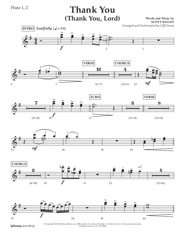 Thank You (Thank You Lord) (Choral Anthem SATB) Flute 1/2 (Lifeway Choral / Arr. Cliff Duren)