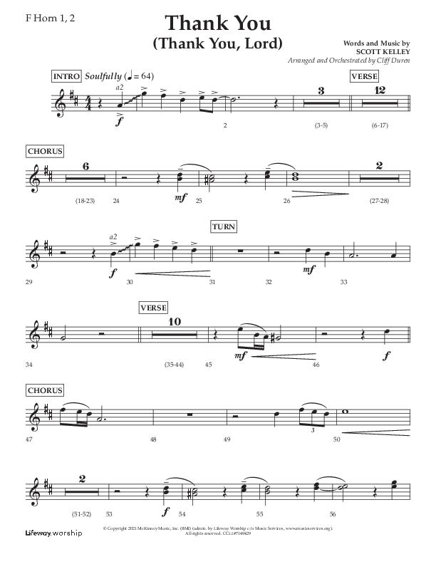 Thank You (Thank You Lord) (Choral Anthem SATB) French Horn 1/2 (Lifeway Choral / Arr. Cliff Duren)