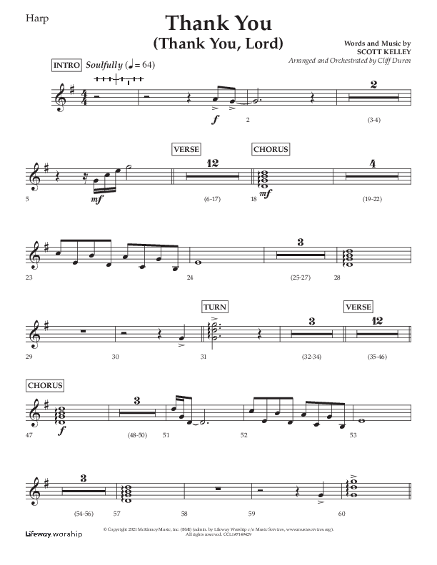 Thank You (Thank You Lord) (Choral Anthem SATB) Harp (Lifeway Choral / Arr. Cliff Duren)
