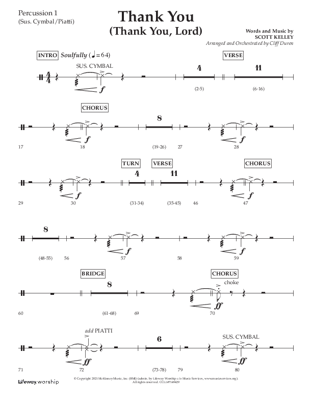 Thank You (Thank You Lord) (Choral Anthem SATB) Percussion 1/2 (Lifeway Choral / Arr. Cliff Duren)